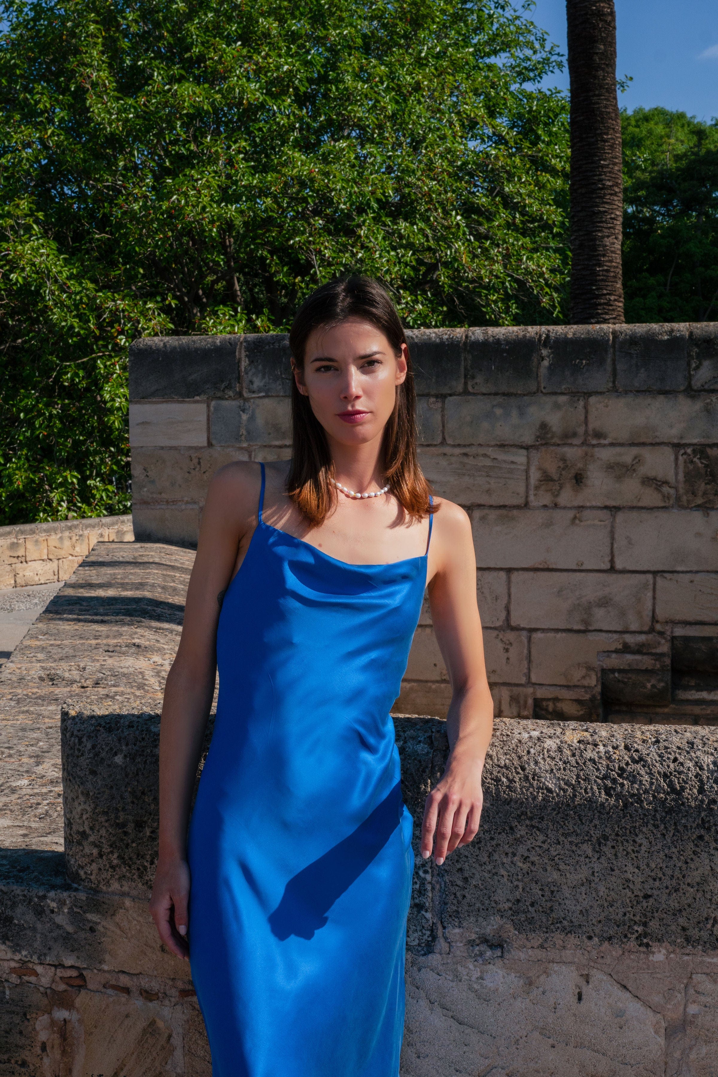Anaphe Long Cowl Dress Silhouette Silk Cowl Slip Dress - Amalfi Cobalt Blue