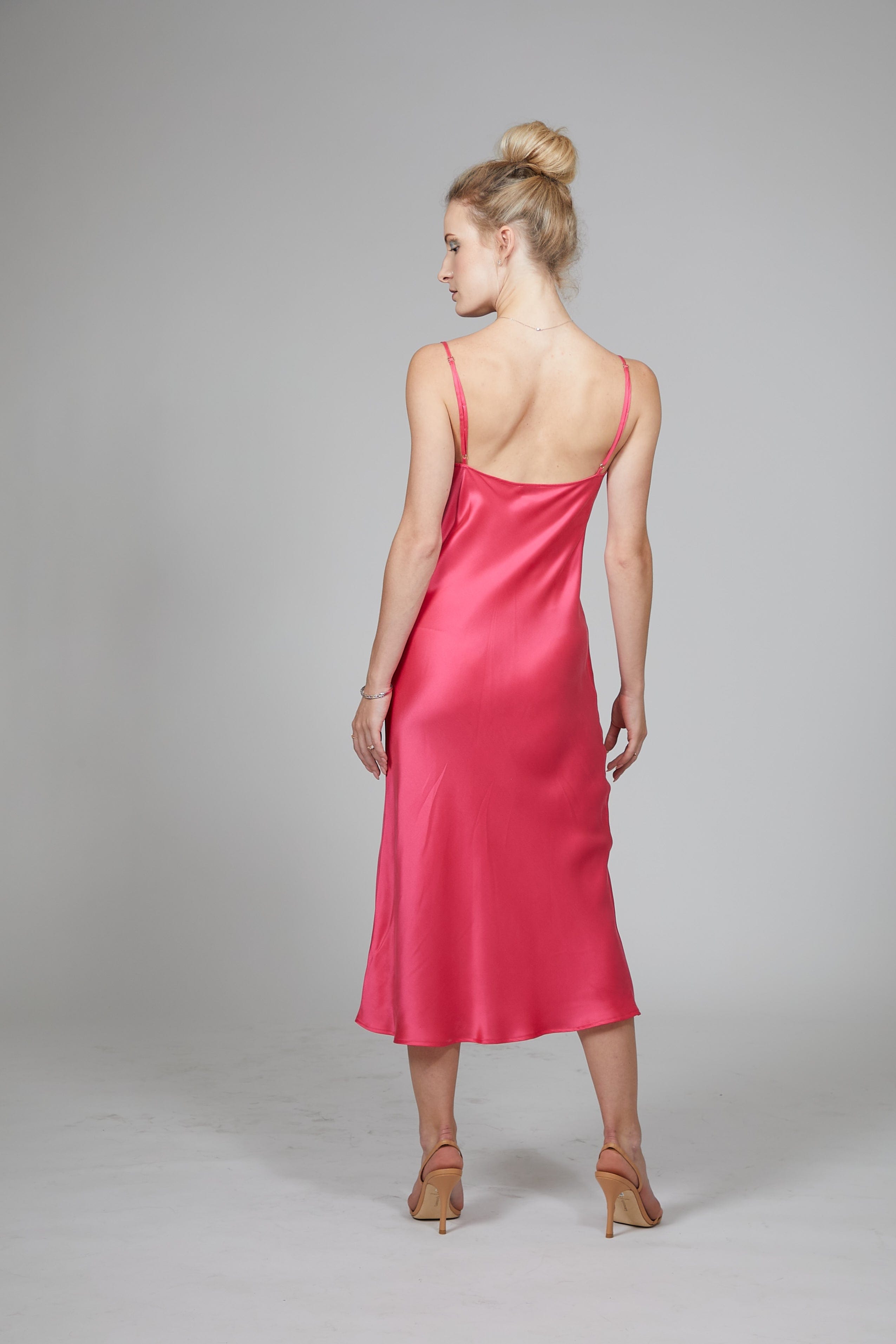 Anaphe Long Cowl Dress Silhouette Silk Cowl Slip Dress - Fuchsia Pink