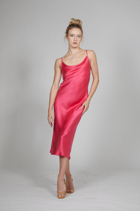 Anaphe Long Cowl Dress Silhouette Silk Cowl Slip Dress - Fuchsia Pink