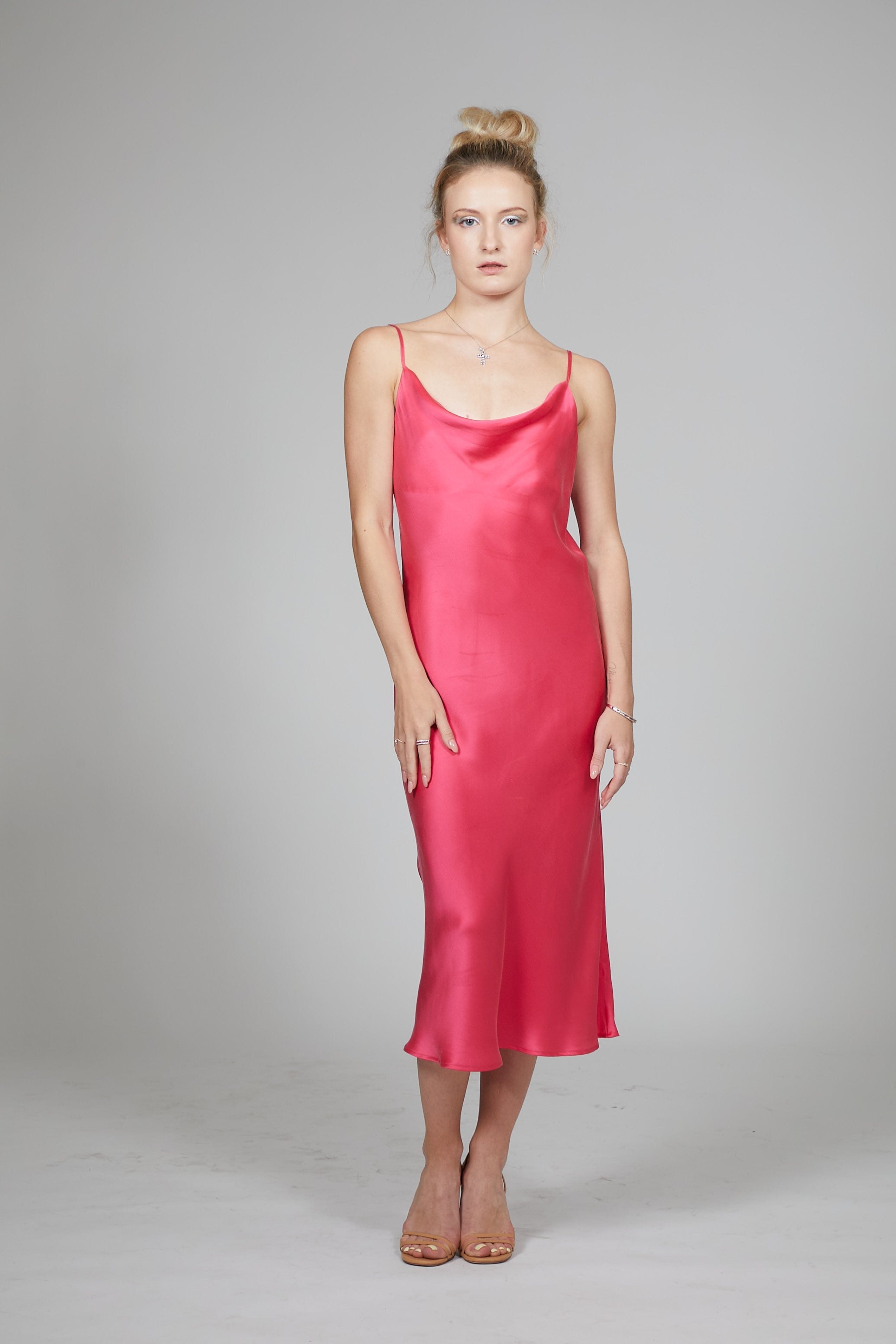 Anaphe Long Cowl Dress Silhouette Silk Cowl Slip Dress - Fuchsia Pink