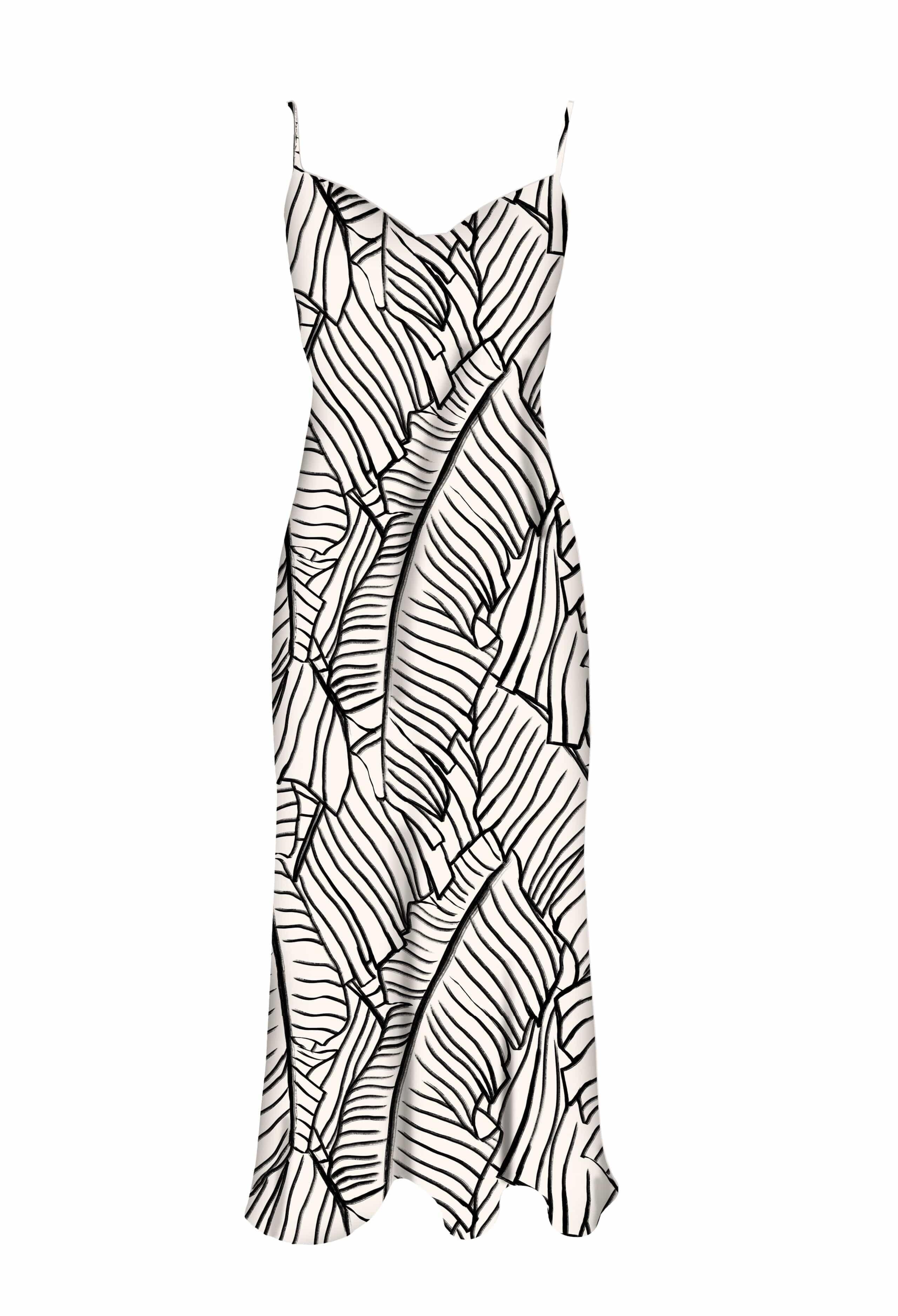 Anaphe Long Cowl Dress Silhouette Silk Cowl Slip Dress - Palm Print