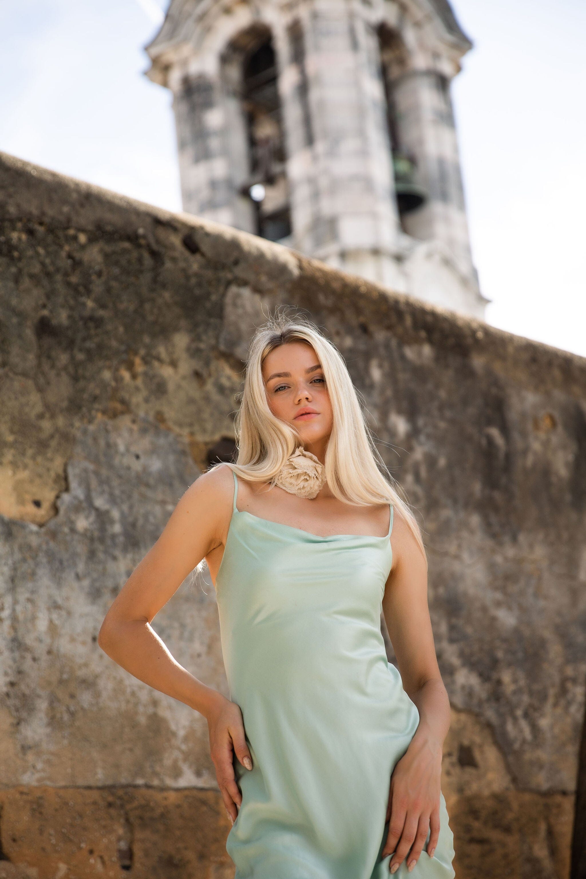 Anaphe Long Cowl Dress Silhouette Silk Cowl Slip Dress - Sea Green