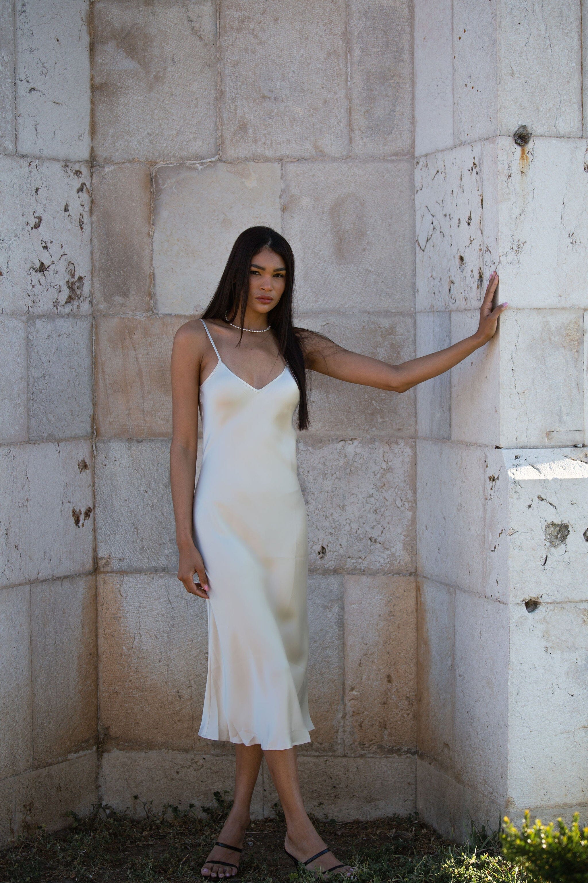 Anaphe Long Dress M V Silk Slip Dress - Sand