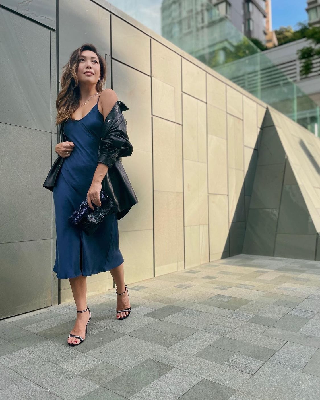 Anaphe Long Dress Maxi V Silk Slip Dress Twilight - Navy Blue