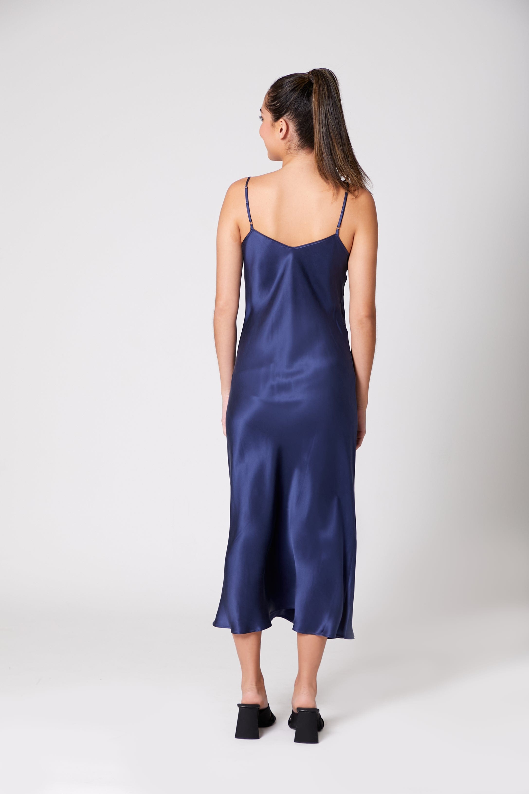 Anaphe Long Dress Maxi V Silk Slip Dress Twilight - Navy Blue