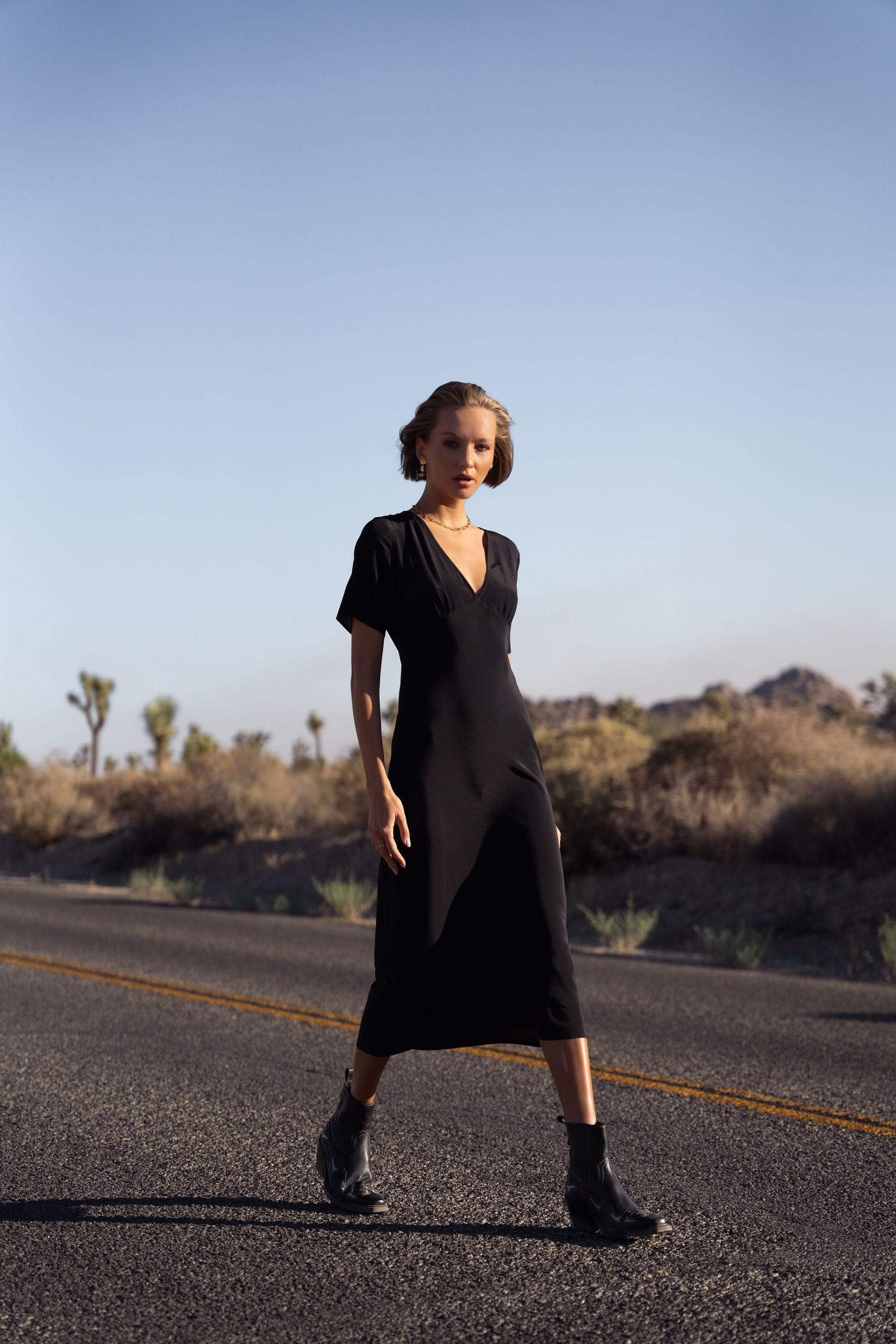 Anaphe Long Dress Mira Crepe Silk Bias Cut Dress - Classic Black