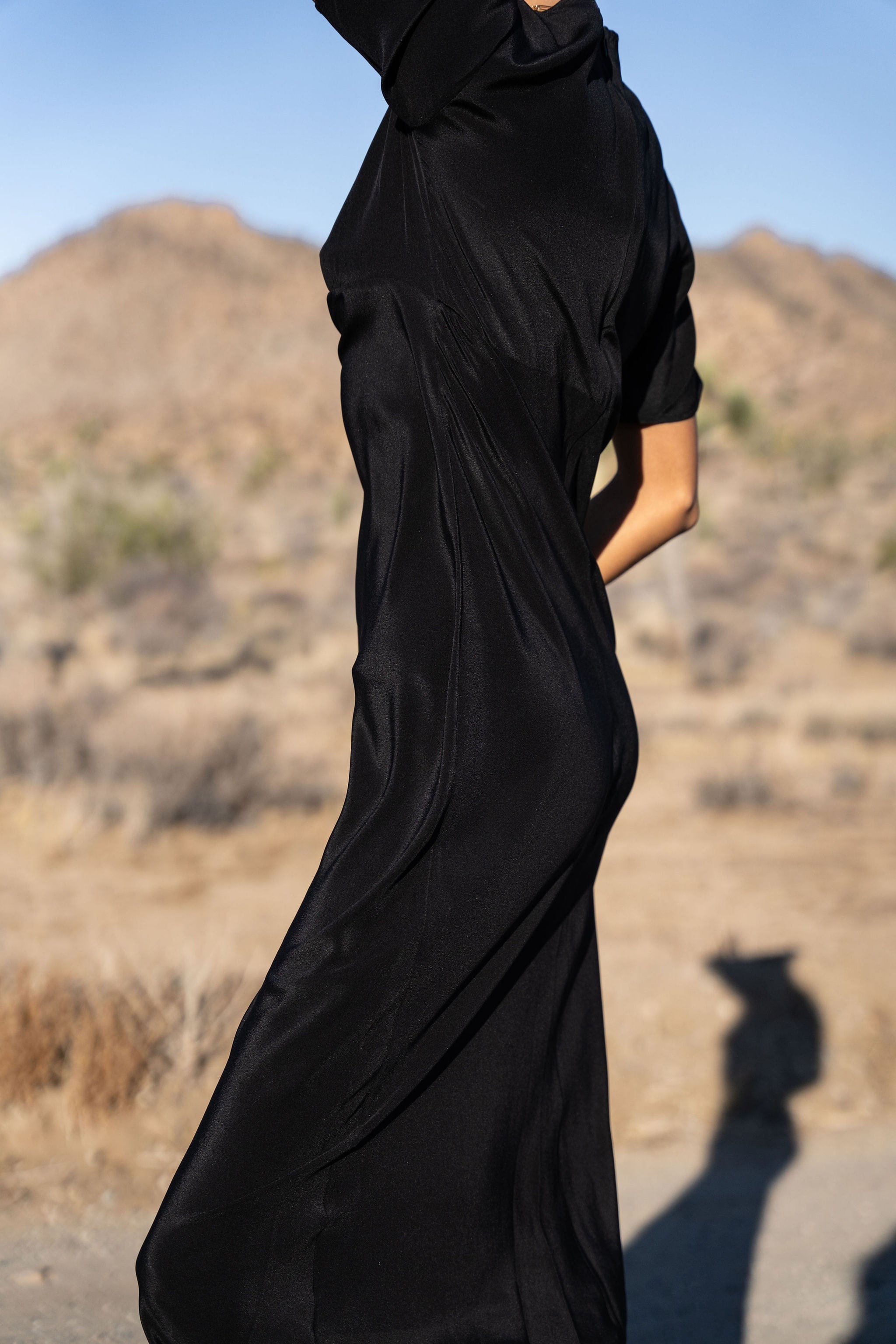 Anaphe Long Dress Mira Crepe Silk Bias Cut Dress - Classic Black
