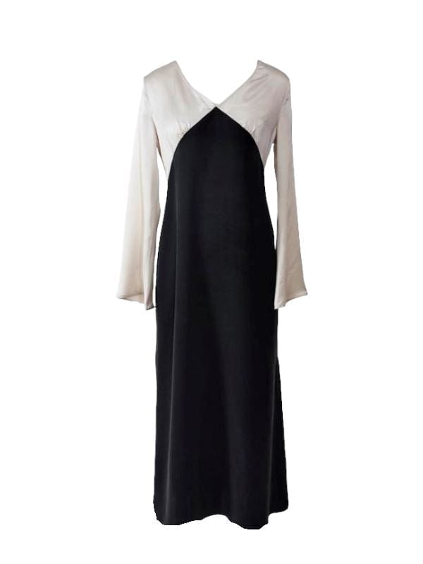 Anaphe Long Dress Mood Silk Bias Cut Long Sleeve Dress - Classic Black & Sand