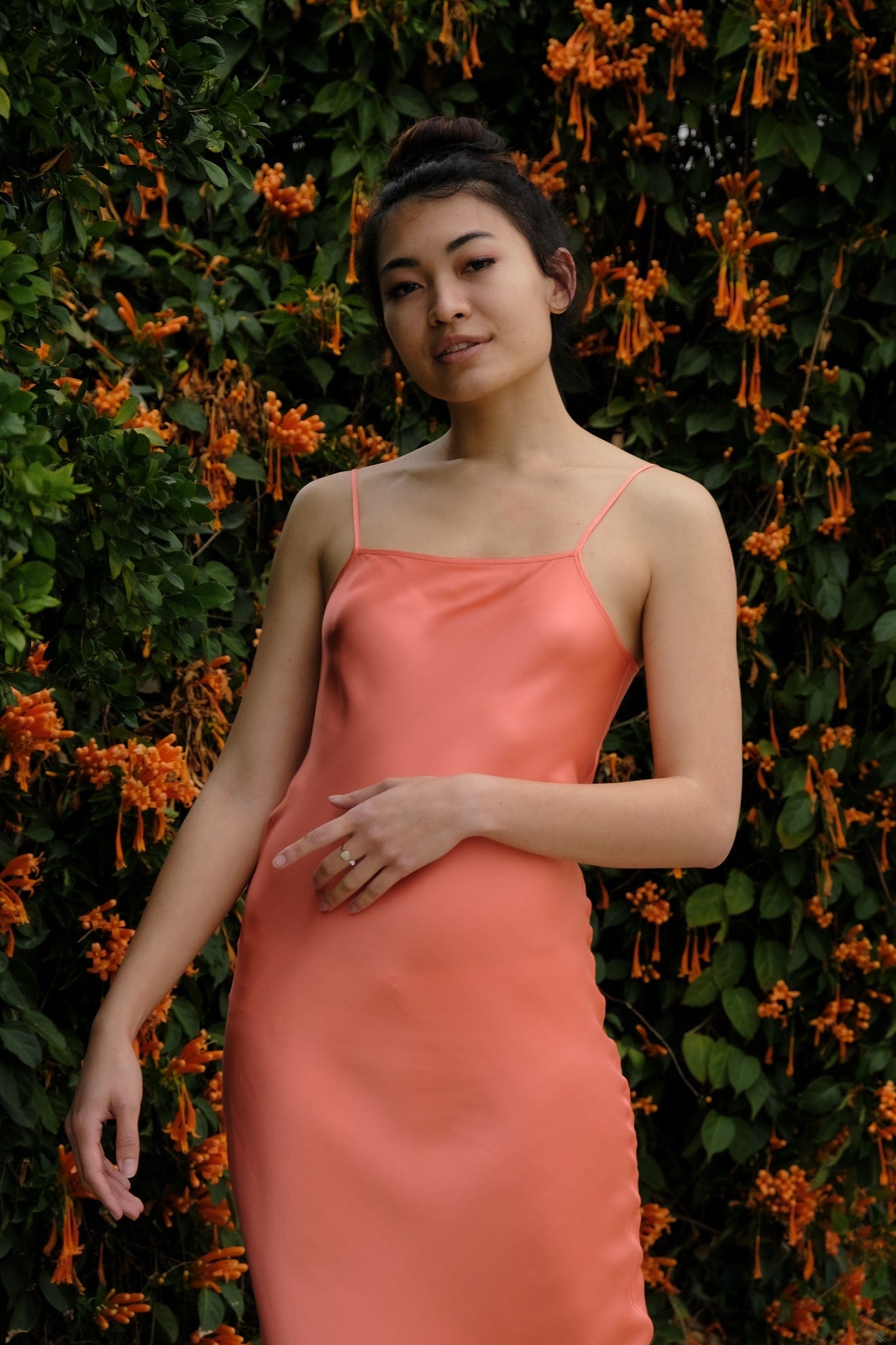 Anaphe Long Dress Revival Long Length Silk Slip Dress - Coral