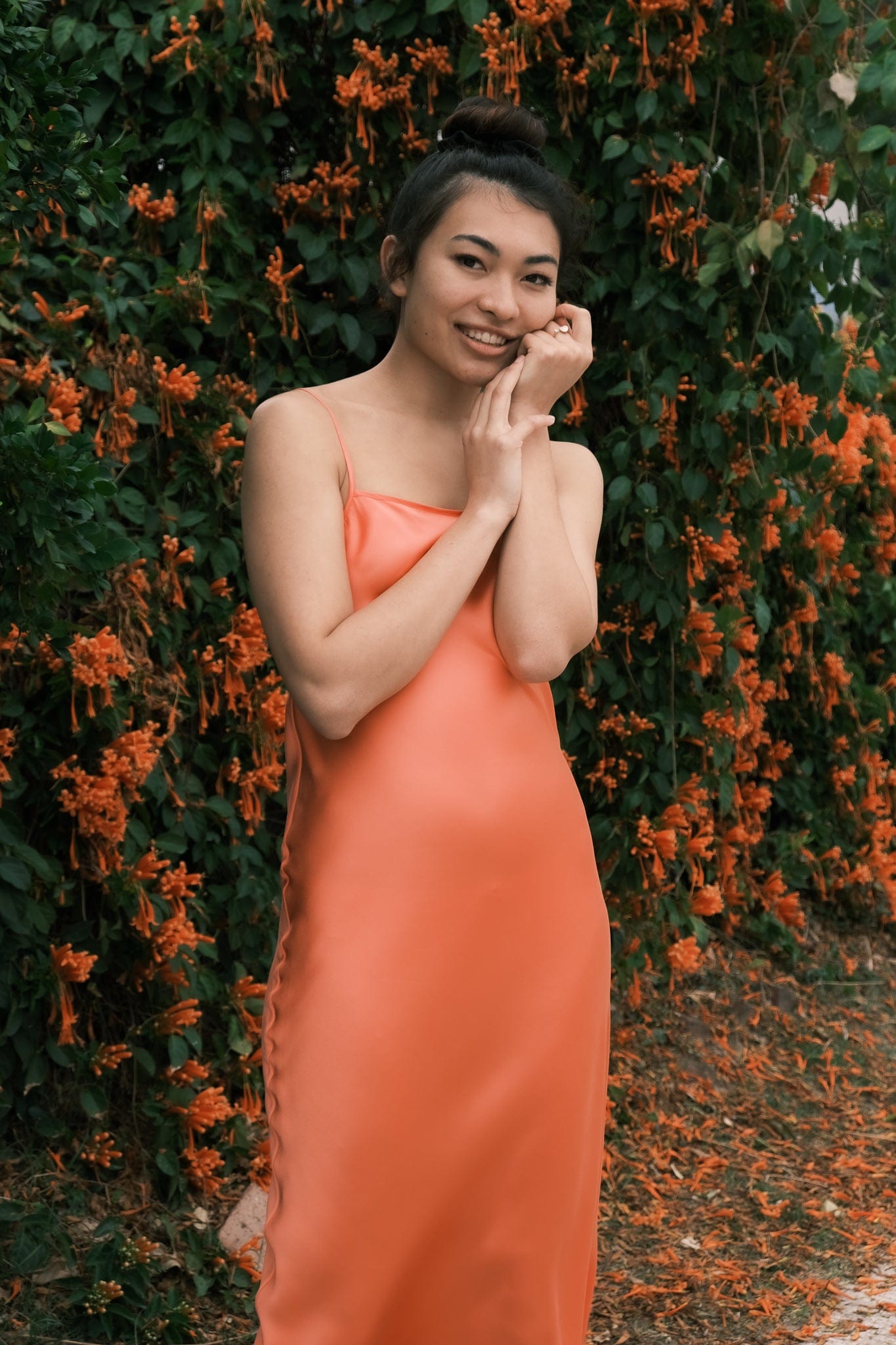 Anaphe Long Dress Revival Long Length Silk Slip Dress - Coral
