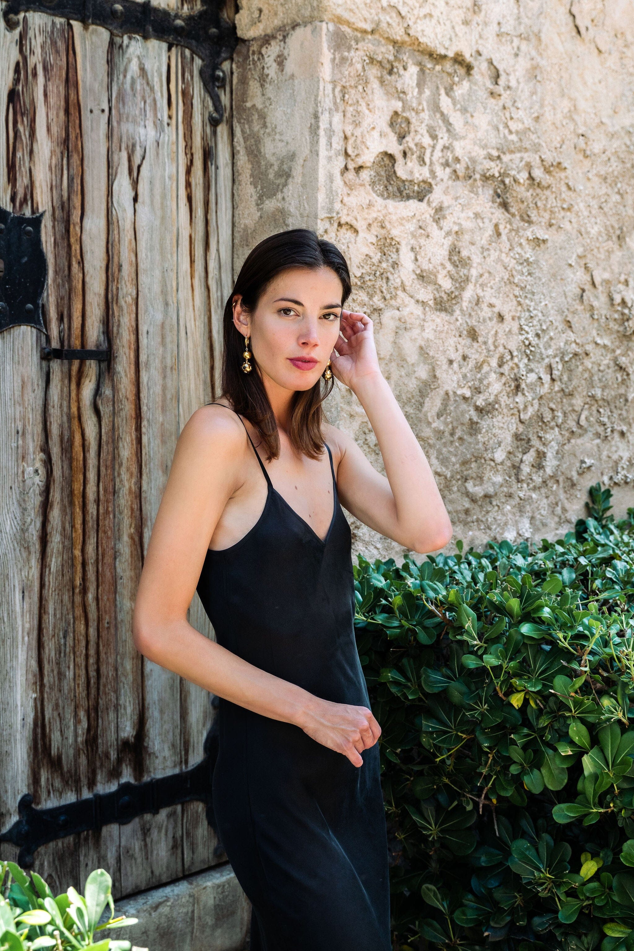 Anaphe Long Dress V Silk Slip Dress Classic Black