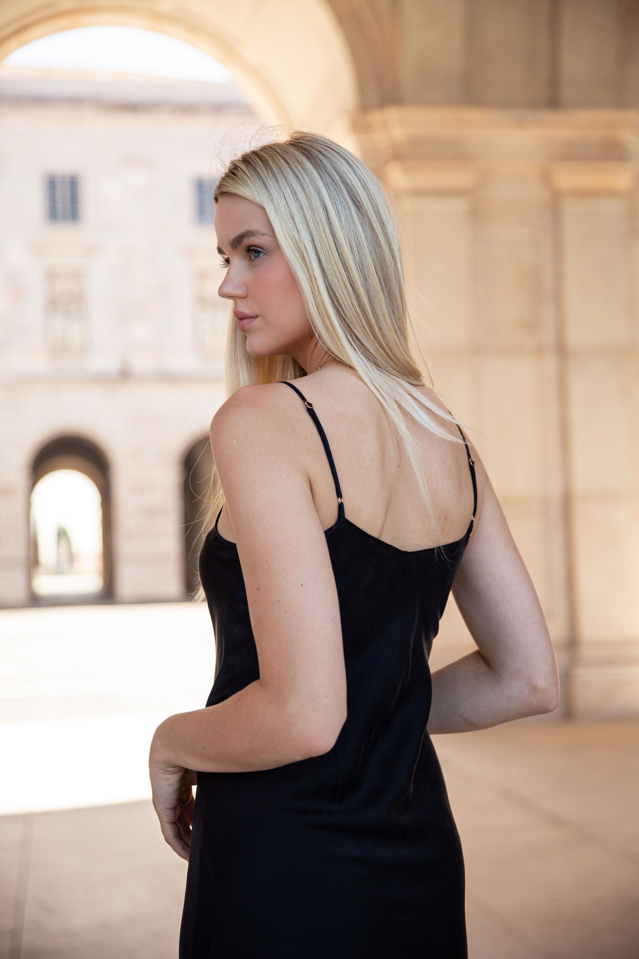 Anaphe Long Dress V Silk Slip Dress Classic Black