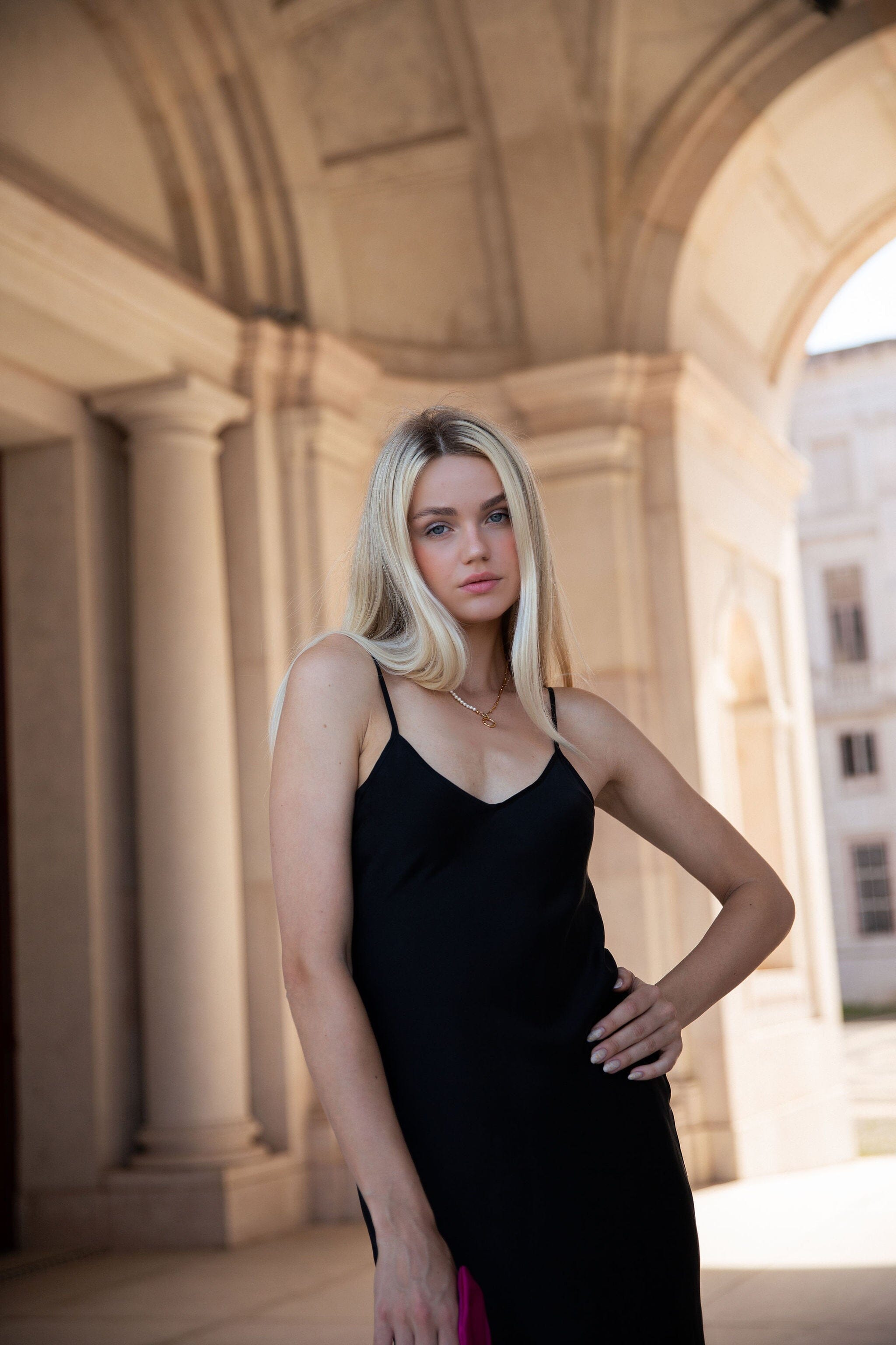 Anaphe Long Dress V Silk Slip Dress Classic Black