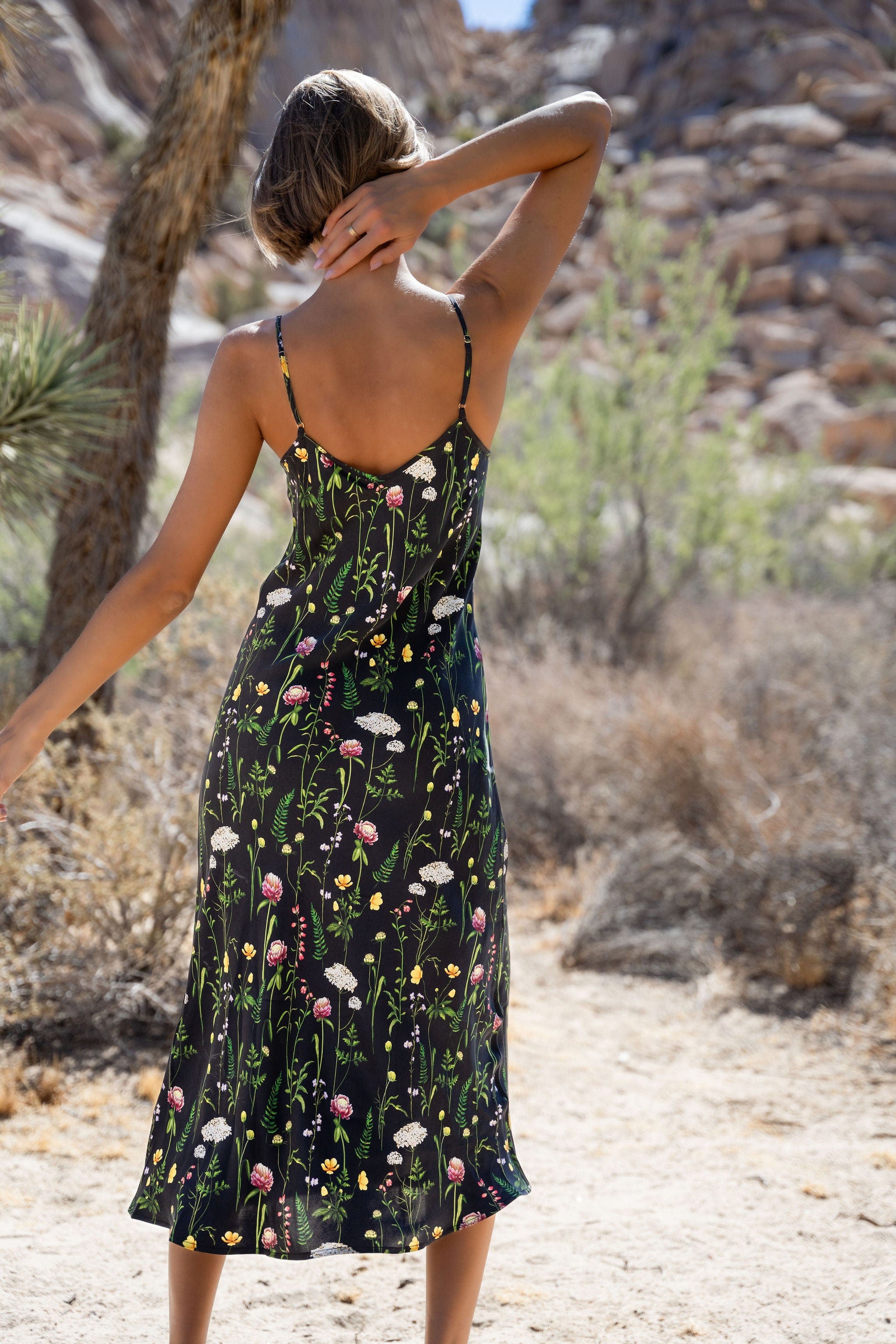 Anaphe Long Dress V Silk Slip Dress - Enchanted Print