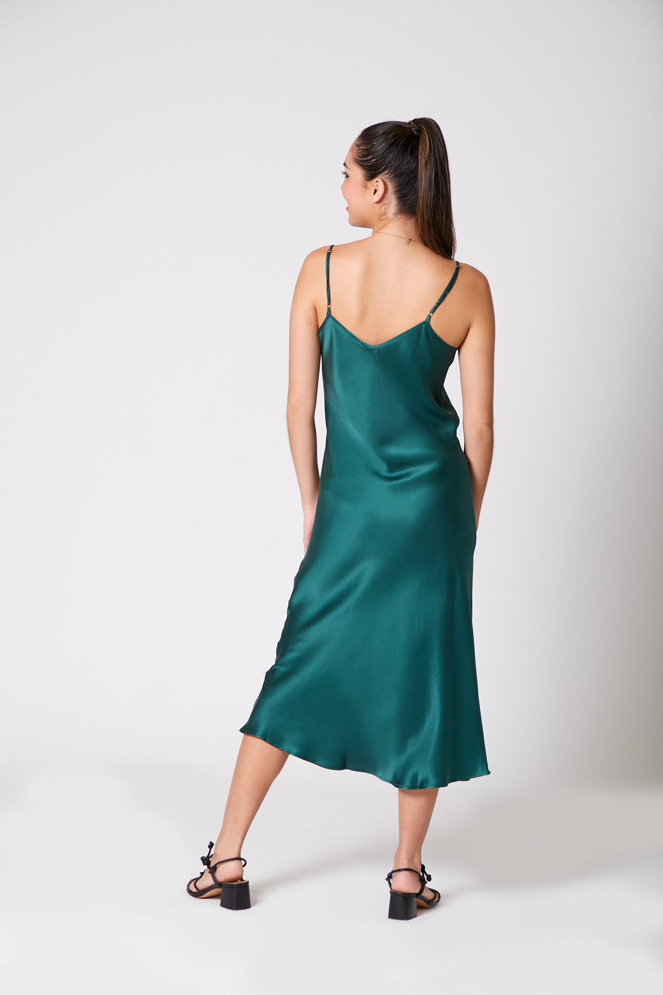 Anaphe Long Dress V Silk Slip Dress - Evergreen