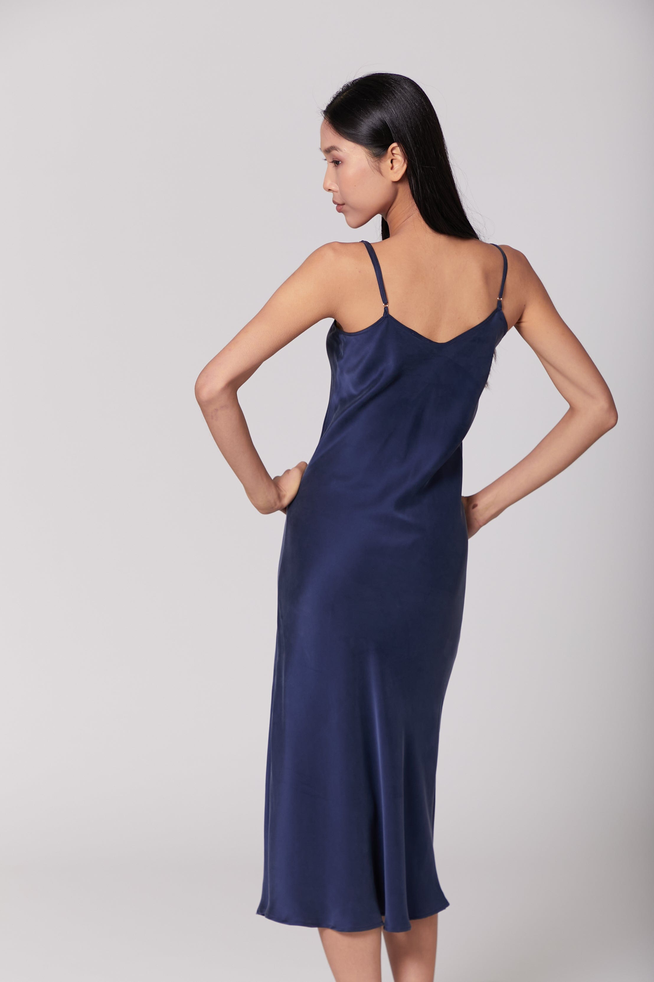 Anaphe Long Dress V Silk Slip Dress - French Navy Blue