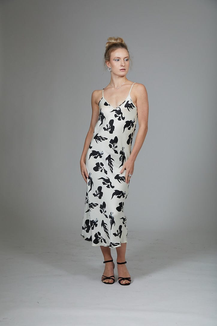Anaphe Long Dress V Silk Slip Dress - Koi Print
