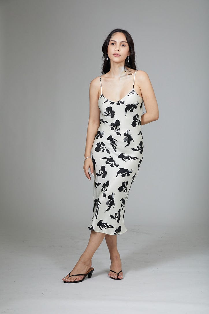 Anaphe Long Dress V Silk Slip Dress - Koi Print