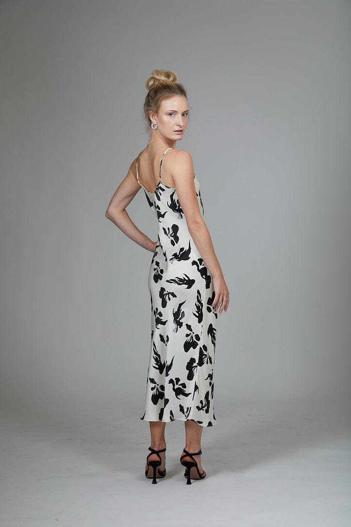 Anaphe Long Dress V Silk Slip Dress - Koi Print