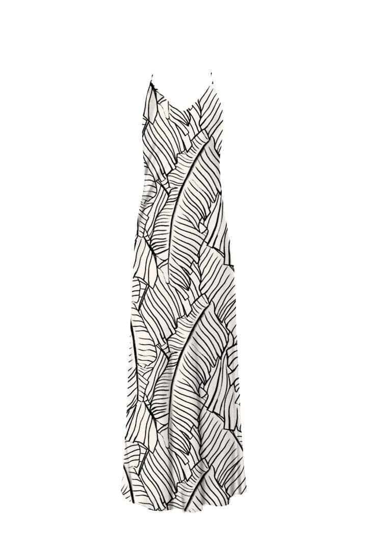 Anaphe Long Dress V Silk Slip Dress - Palm Print