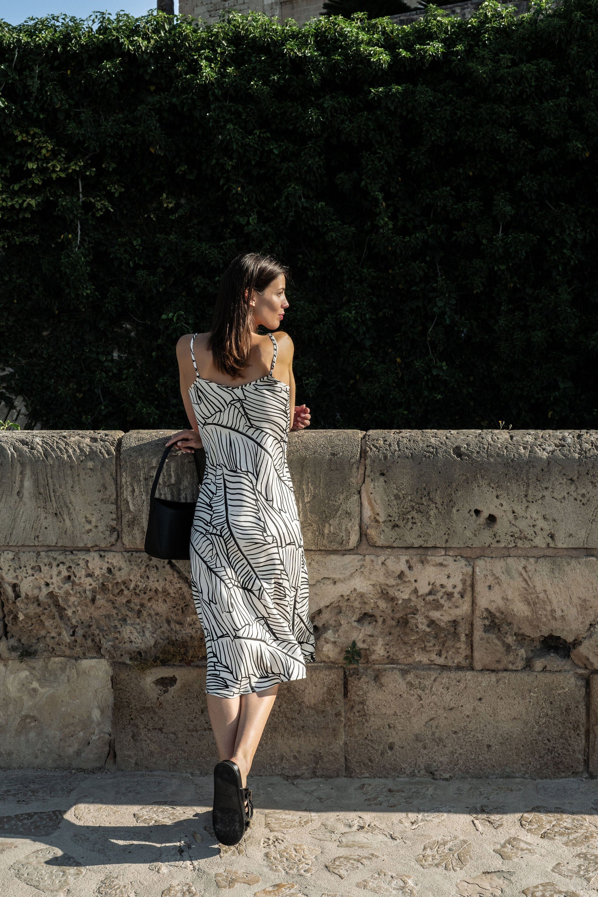 Anaphe Long Dress V Silk Slip Dress - Palm Print