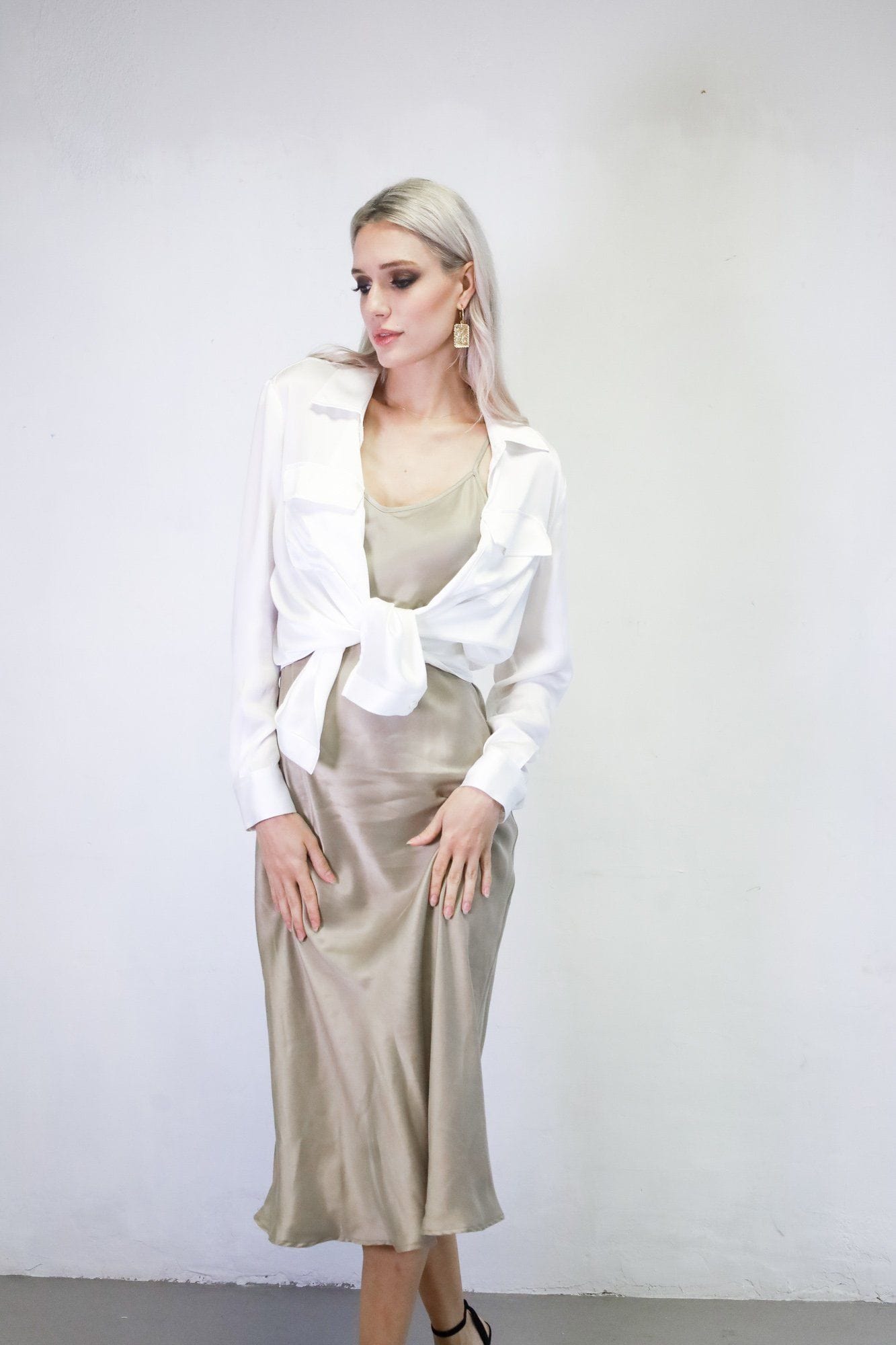 Anaphe Long Dress V Silk Slip Dress - Taupe
