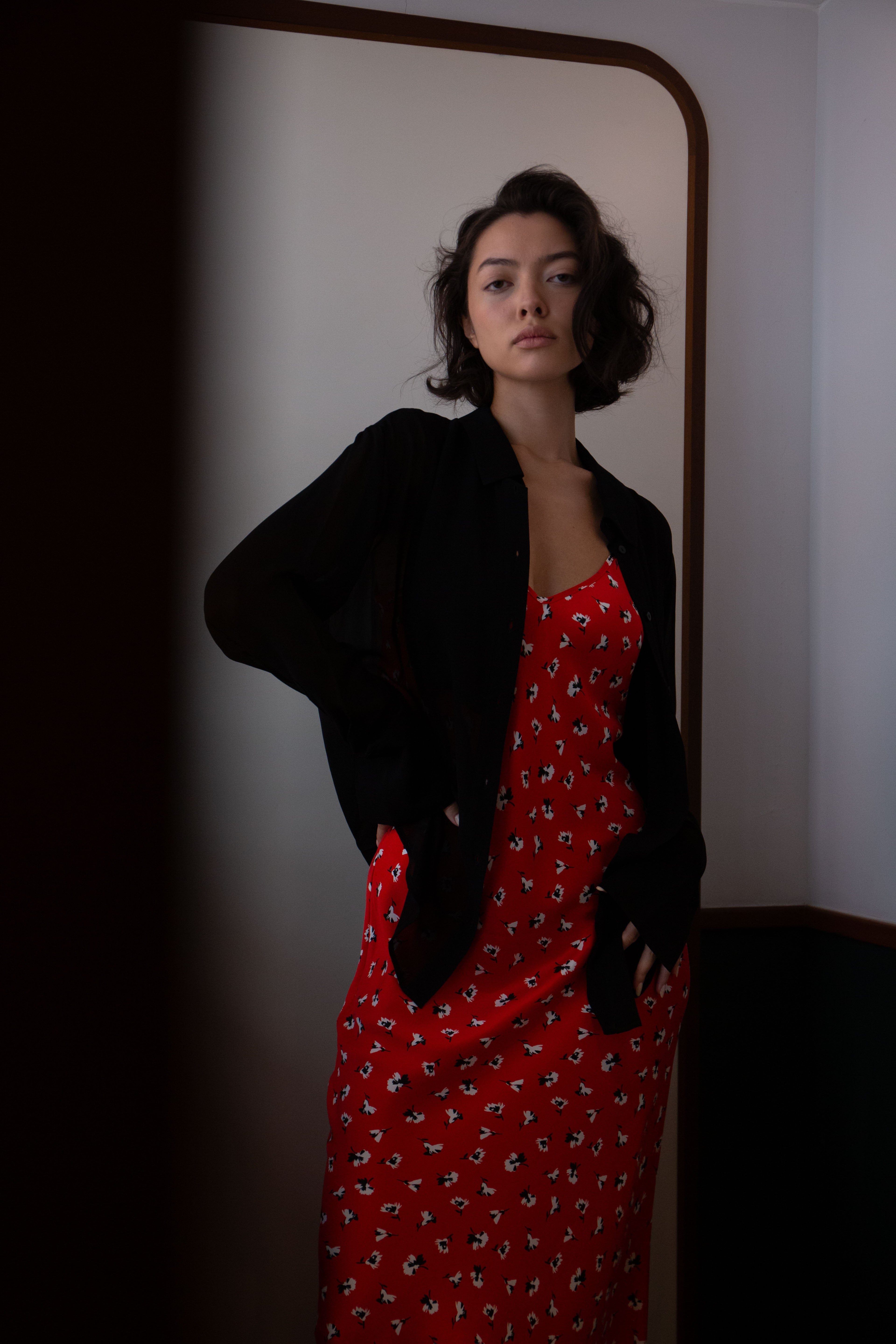 Anaphe Long Dress V Silk Slip Dress - Wildflower Print