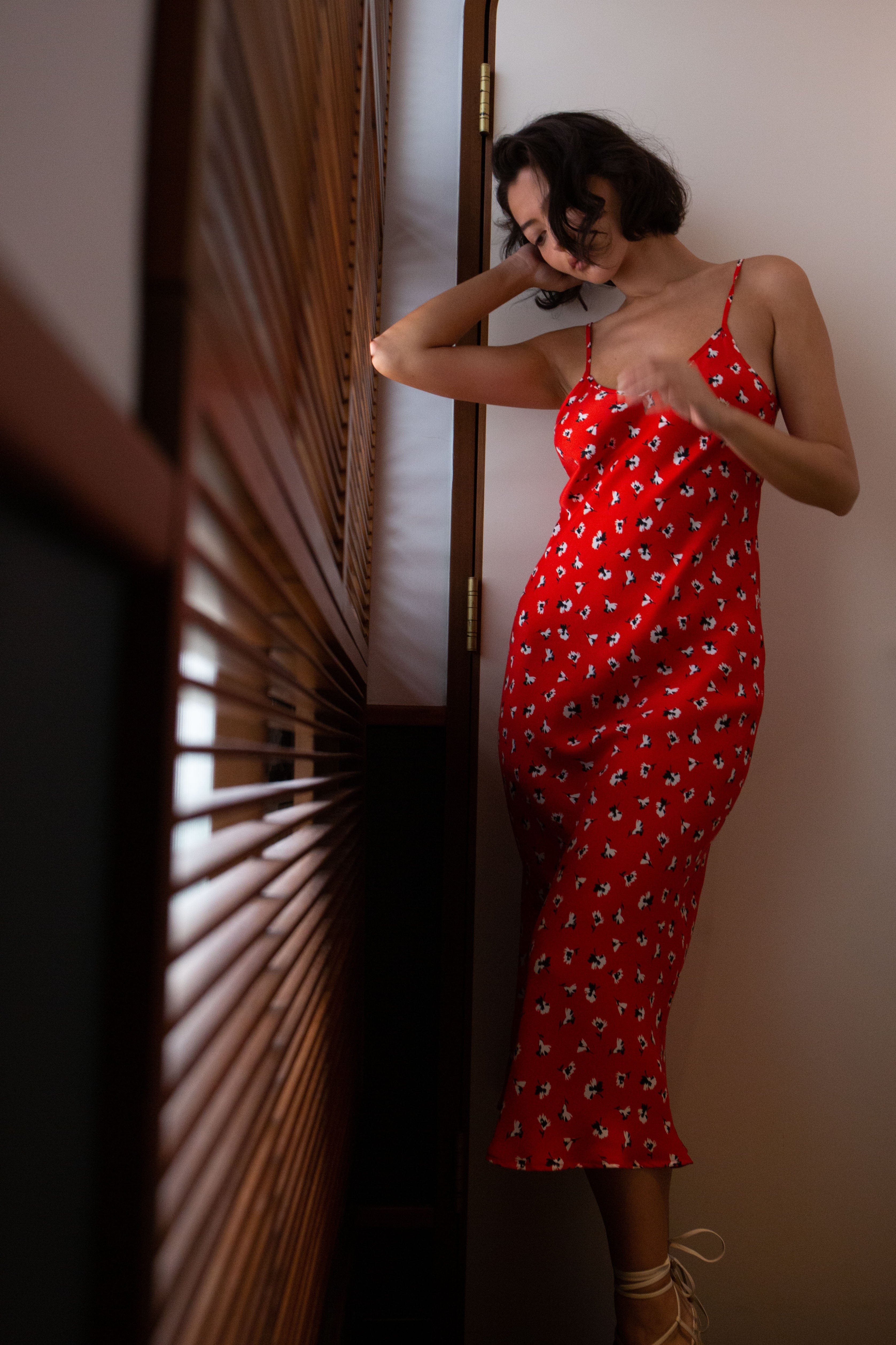 Anaphe Long Dress V Silk Slip Dress - Wildflower Print