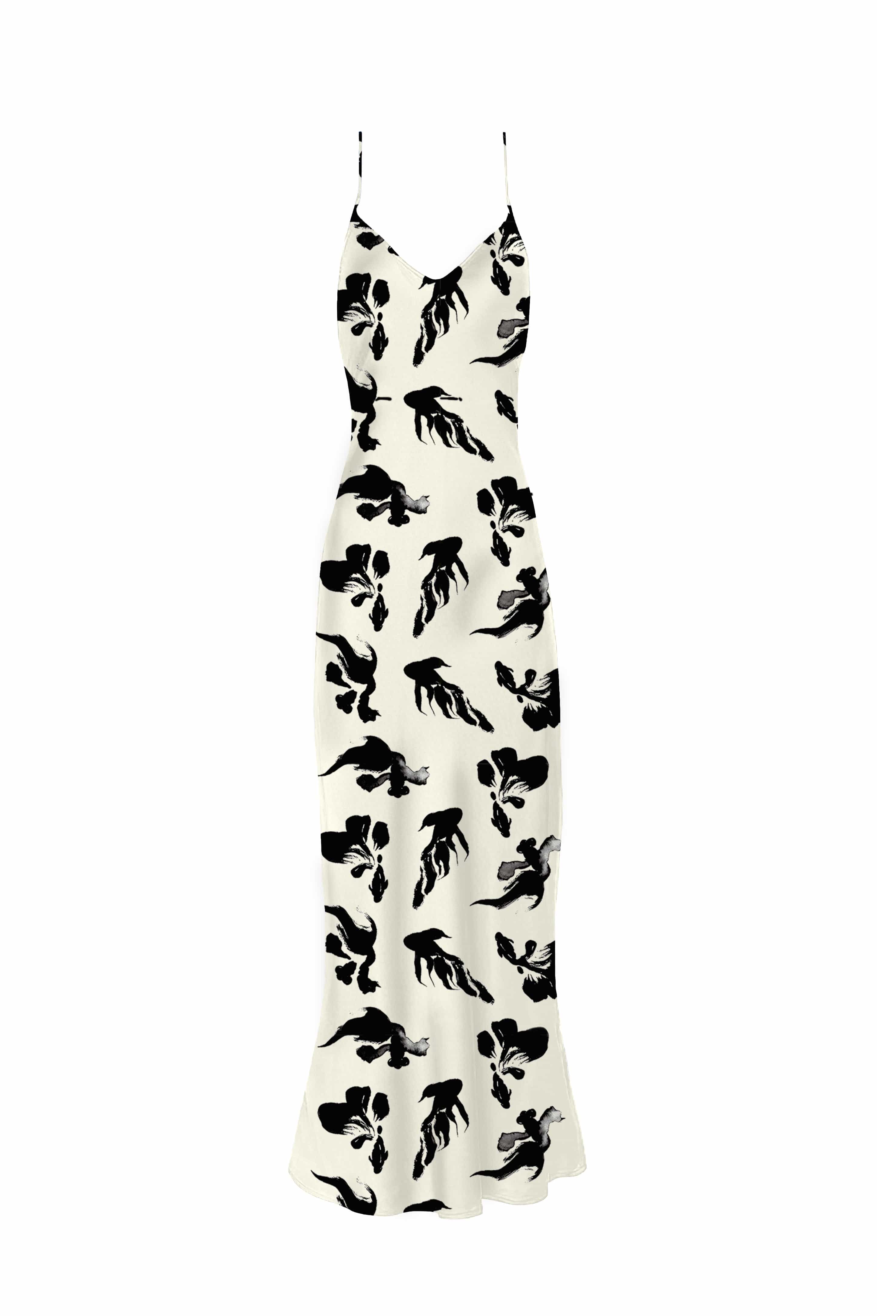 Anaphe Long Dress XS V Silk Slip Dress - Koi Print