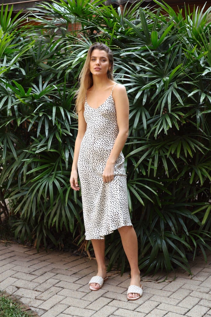 Anaphe Long Dress XS V Silk Slip Dress Length Polka Dot Print