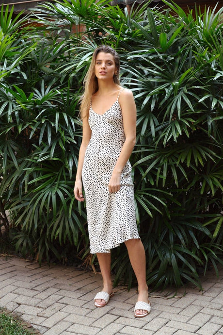 Anaphe Long Dress XS V Silk Slip Dress Length Polka Dot Print