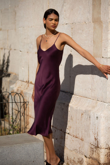 Anaphe Long Dress XS V Silk Slip Dress - Mulberry Purple