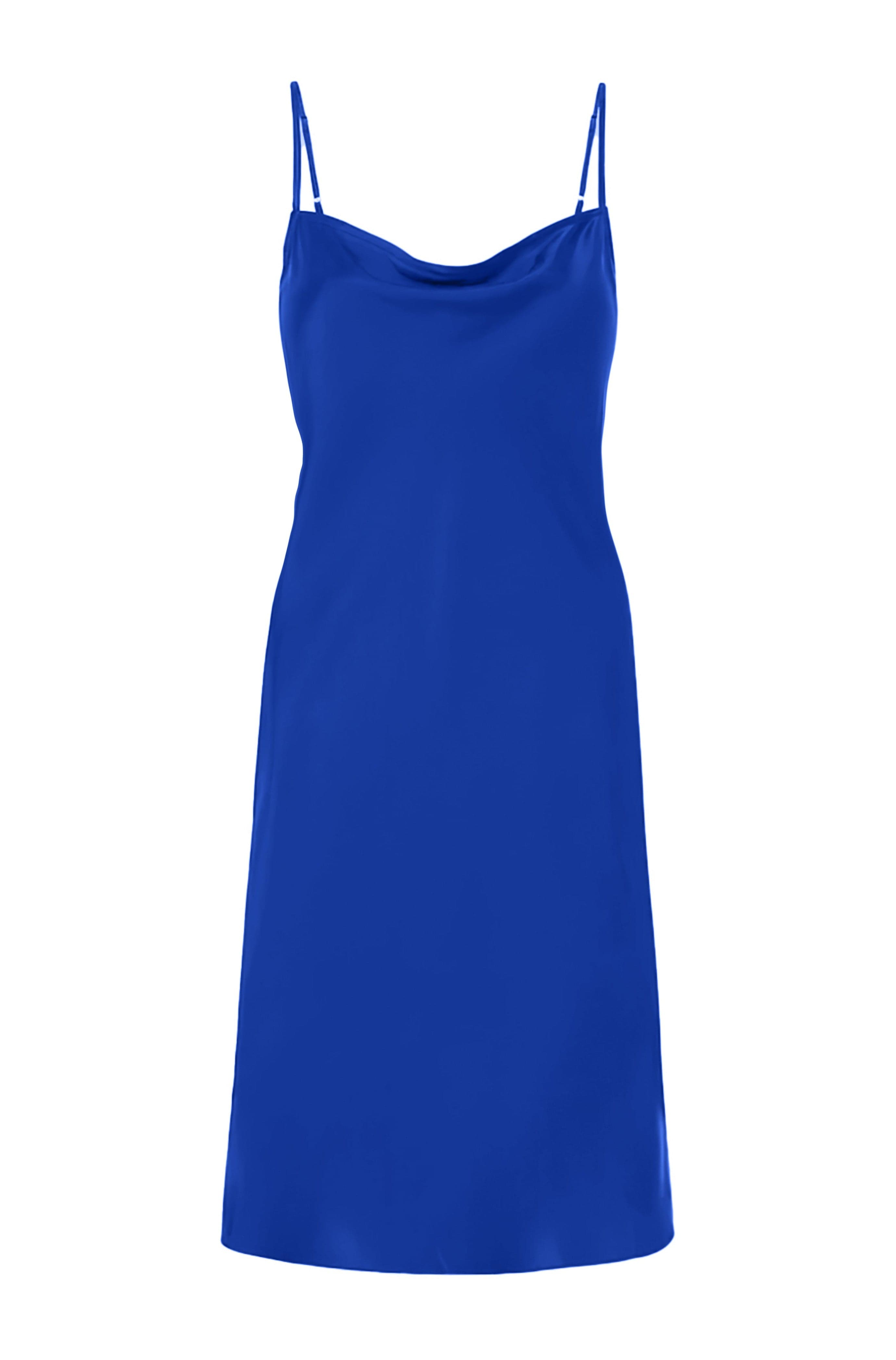 Anaphe Mini Cowl Dress 60s Silk Cowl Mini Slip Dress - Amalfi Cobalt Blue