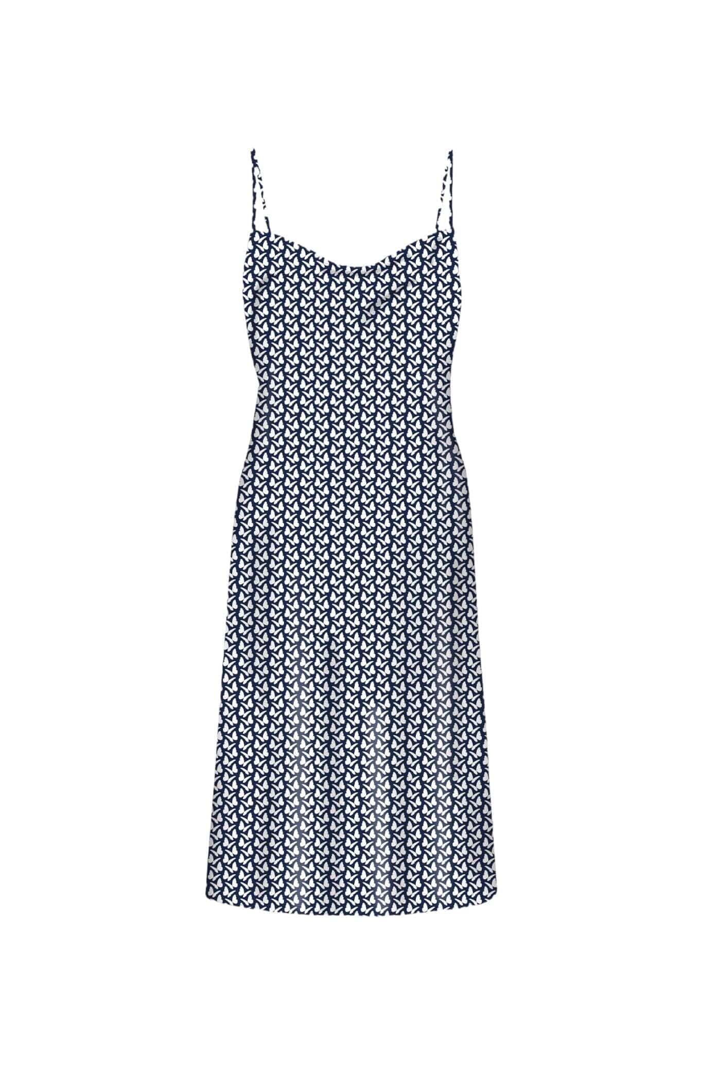 Anaphe Mini Cowl Dress 60s Silk Cowl Mini Slip Dress - Butterfly Print
