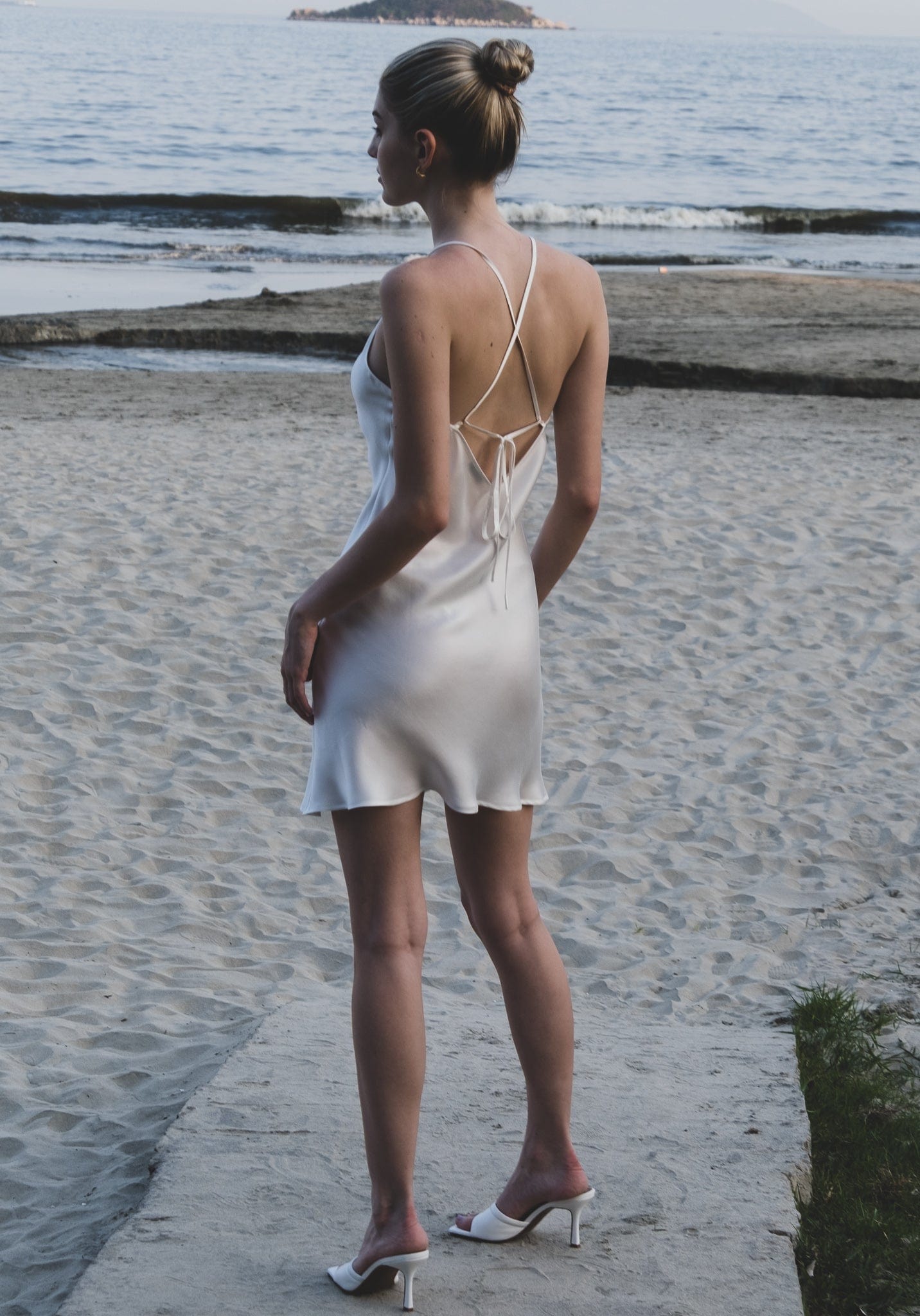 Anaphe Mini Cowl Dress Mykonos Mini Strappy Backless Silk Dress - White