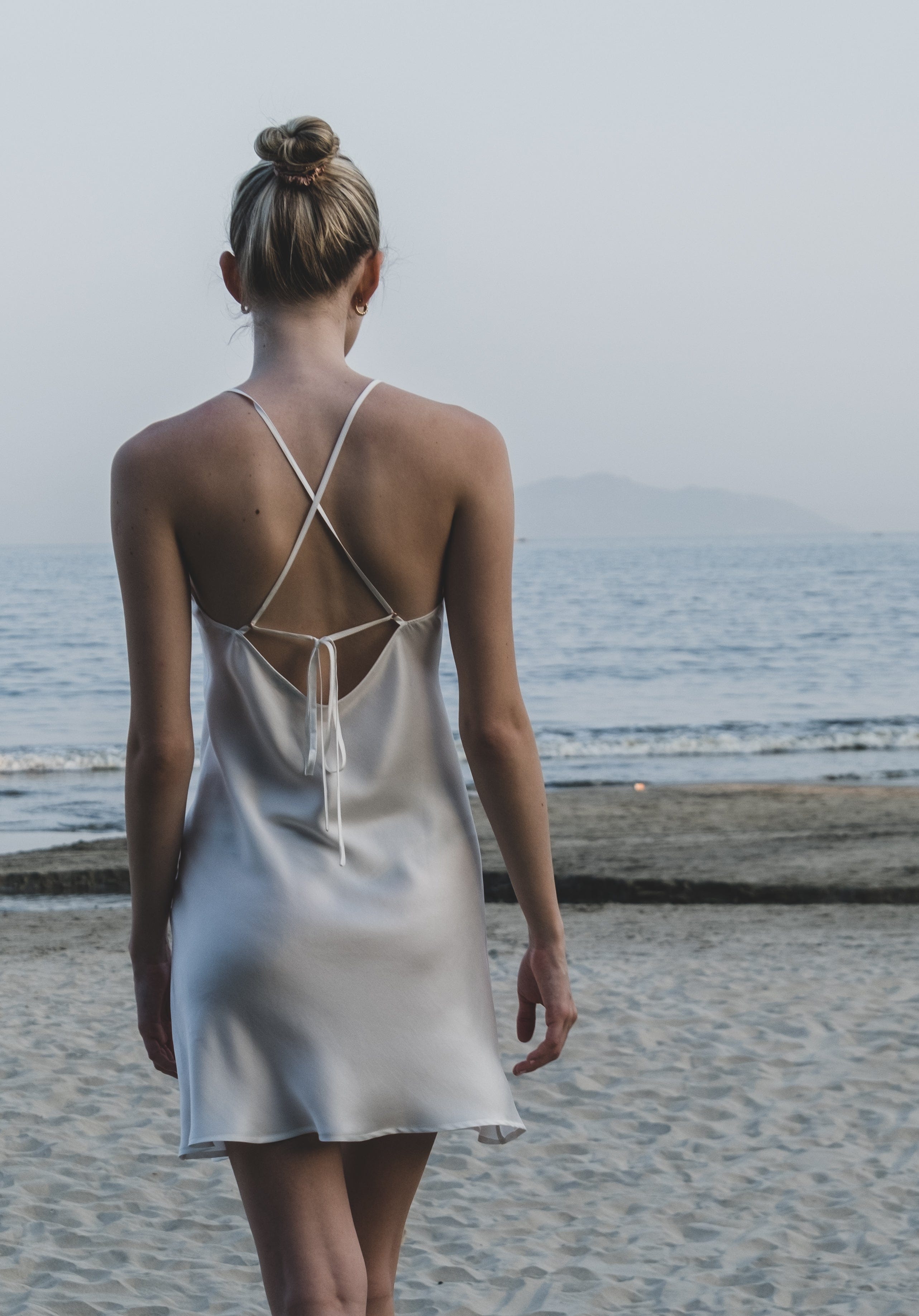 Anaphe Mini Cowl Dress Mykonos Mini Strappy Backless Silk Dress - White