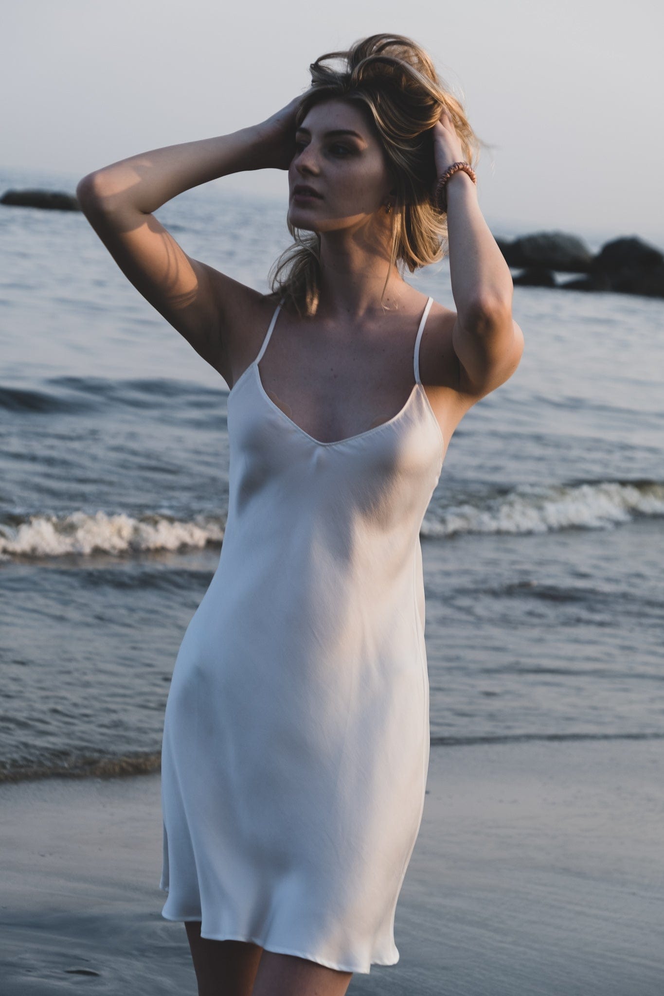 Anaphe Mini Cowl Dress Mykonos Mini Strappy Backless Silk Dress - White