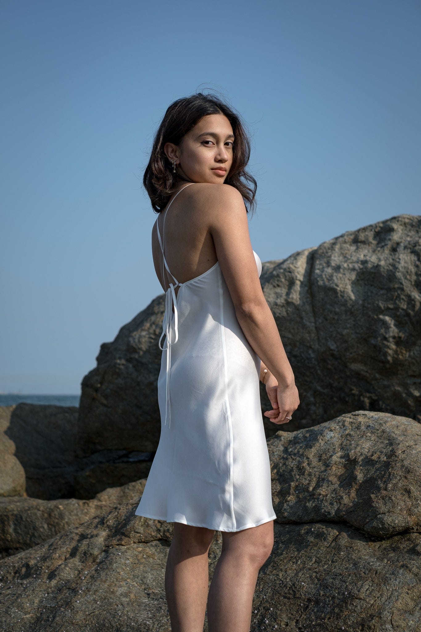 Anaphe Mini Cowl Dress Mykonos Mini Strappy Backless Silk Dress - White
