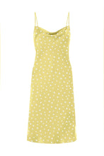 Load image into Gallery viewer, Anaphe Mini Cowl Dress XS 60s Silk Cowl Mini Slip Dress Sunshine Yellow Dots
