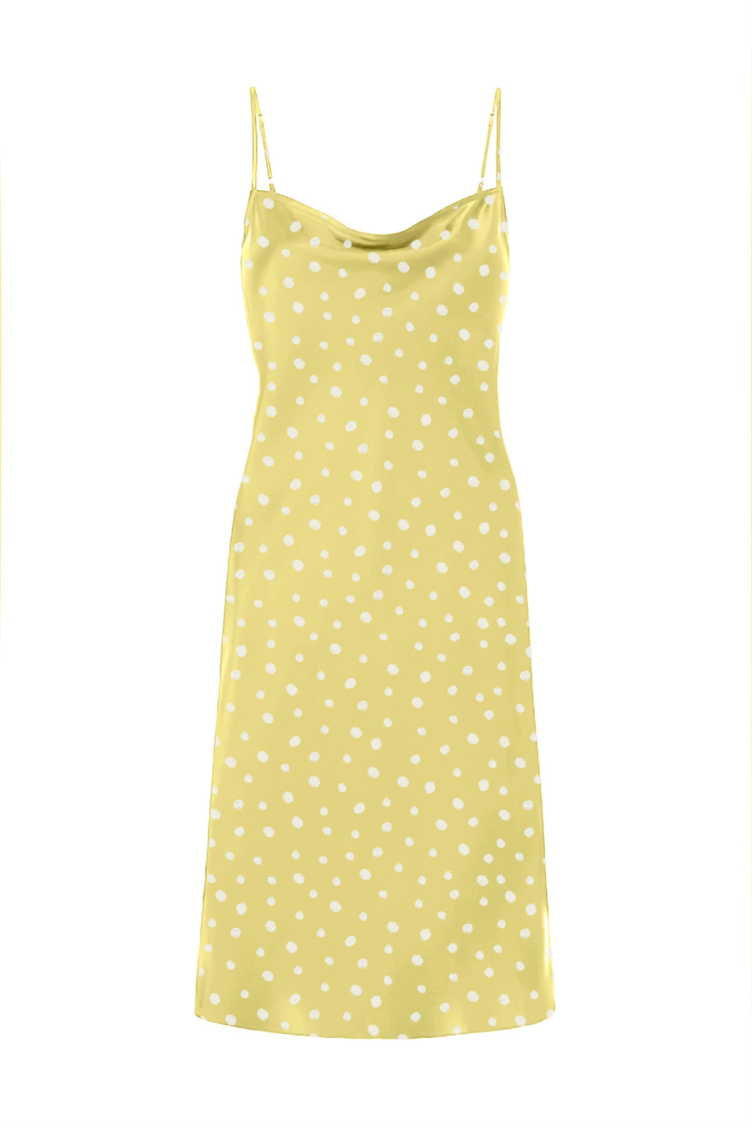 Anaphe Mini Cowl Dress XS 60s Silk Cowl Mini Slip Dress Sunshine Yellow Dots