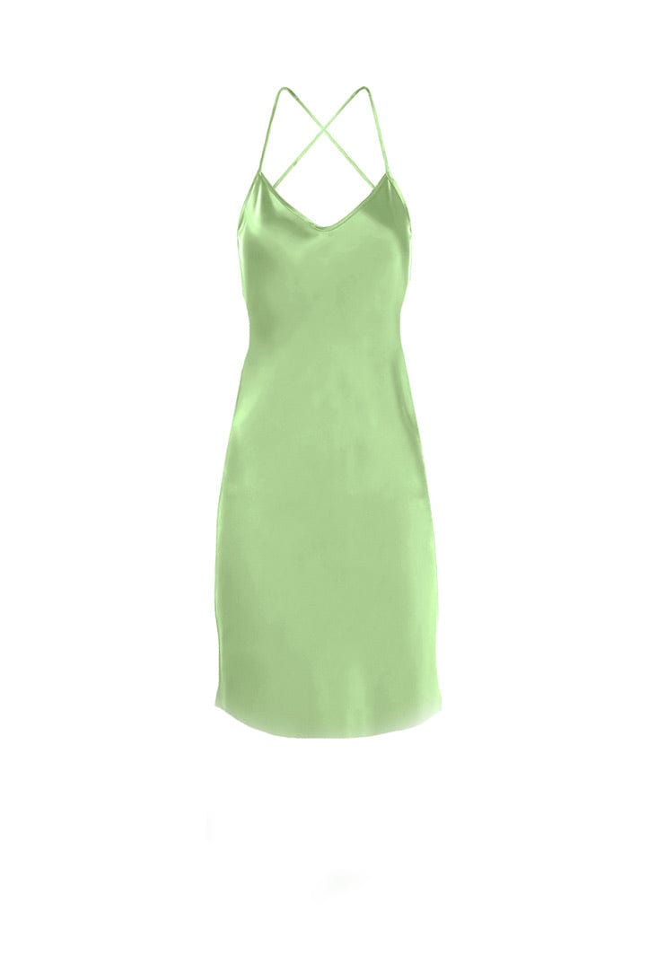 Anaphe Mini Cowl Dress XS Mykonos Strappy Backless Silk Mini Dress - Avocado Green