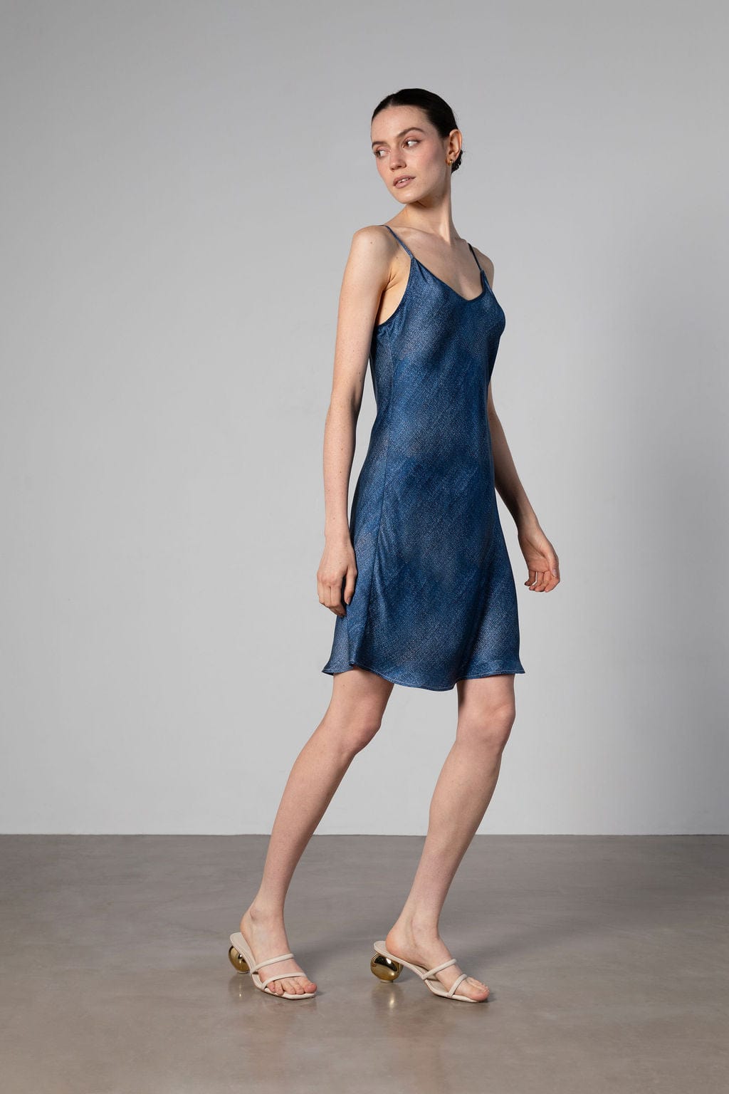 Anaphe Mini Dress Dark Denim Print / XS Mini V Slip