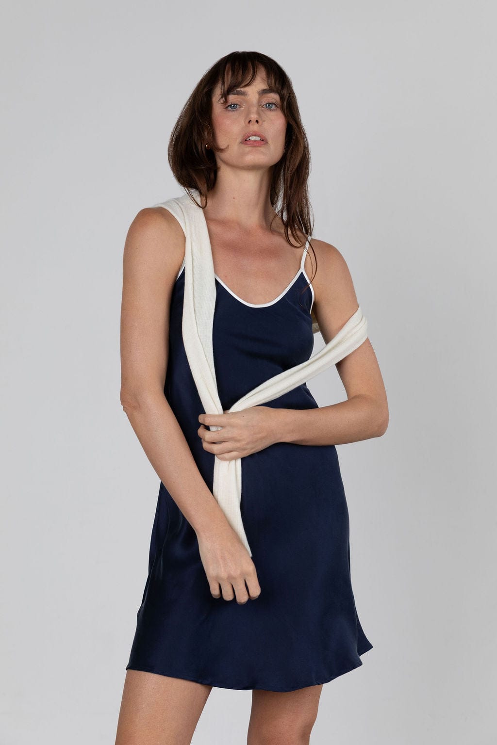 Anaphe Mini Dress Sporty In Silk Mini Slip - Navy White Stripes