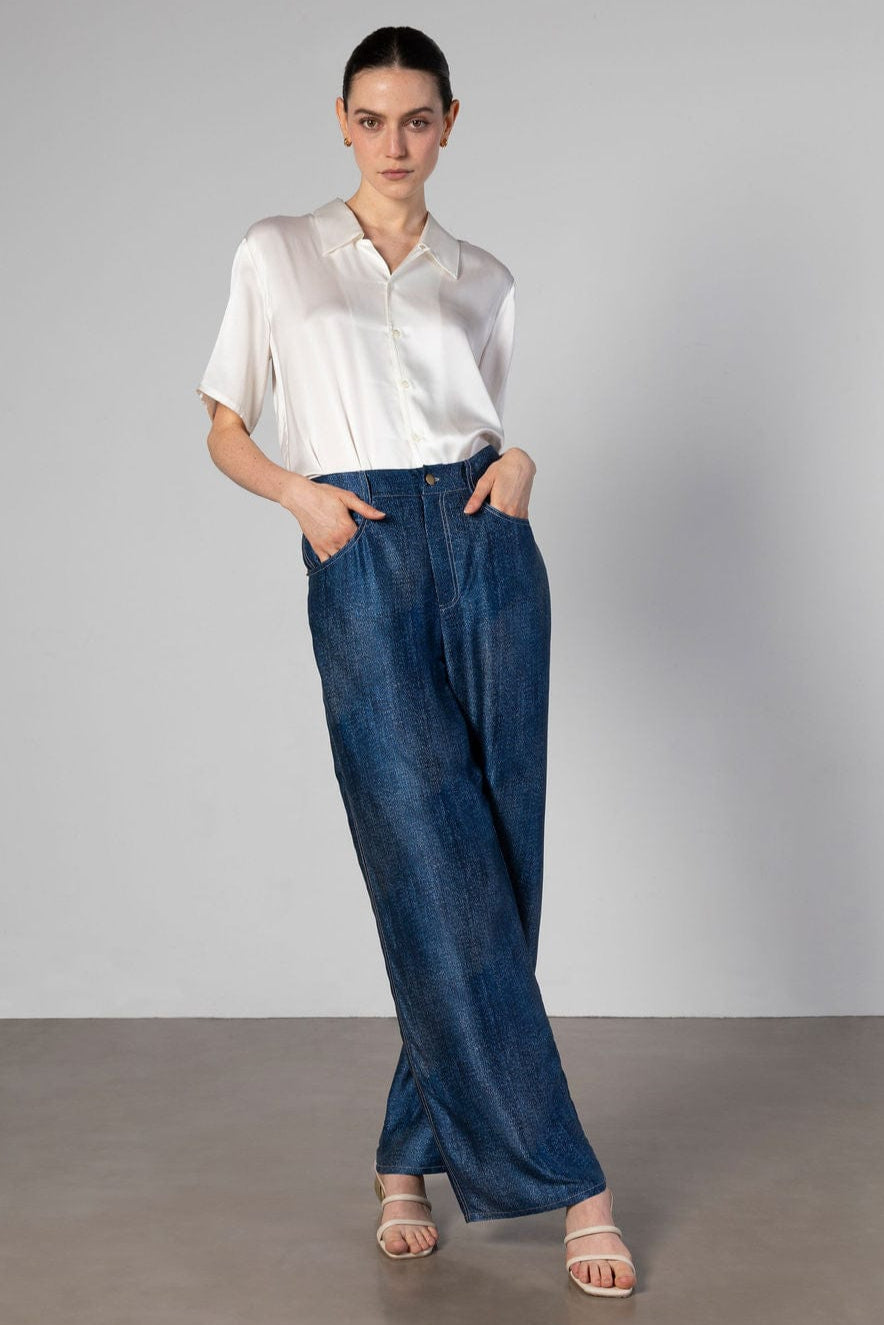 Anaphe Pants & Shorts Dark Denim Print / XXS (25” waist) Jeans But Silk - Dark Denim Print