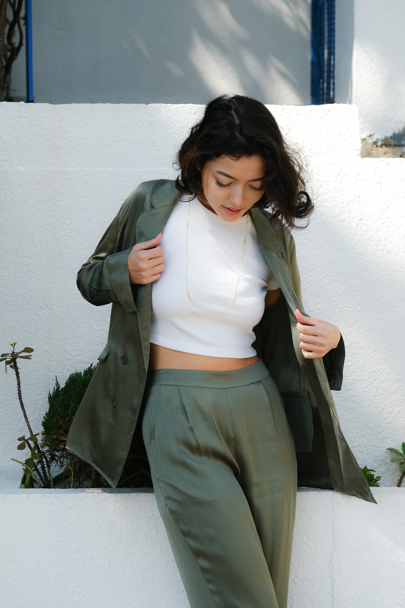 Anaphe Pants & Shorts High-Waisted Silk Pant - Forest Green - 31" Long Length