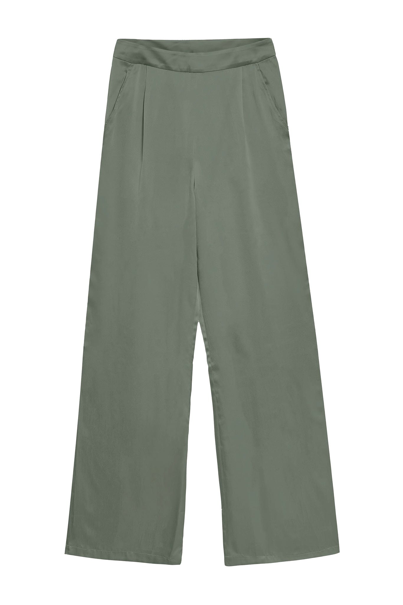 Anaphe Pants & Shorts High-Waisted Silk Pant - Forest Green - 31" Long Length
