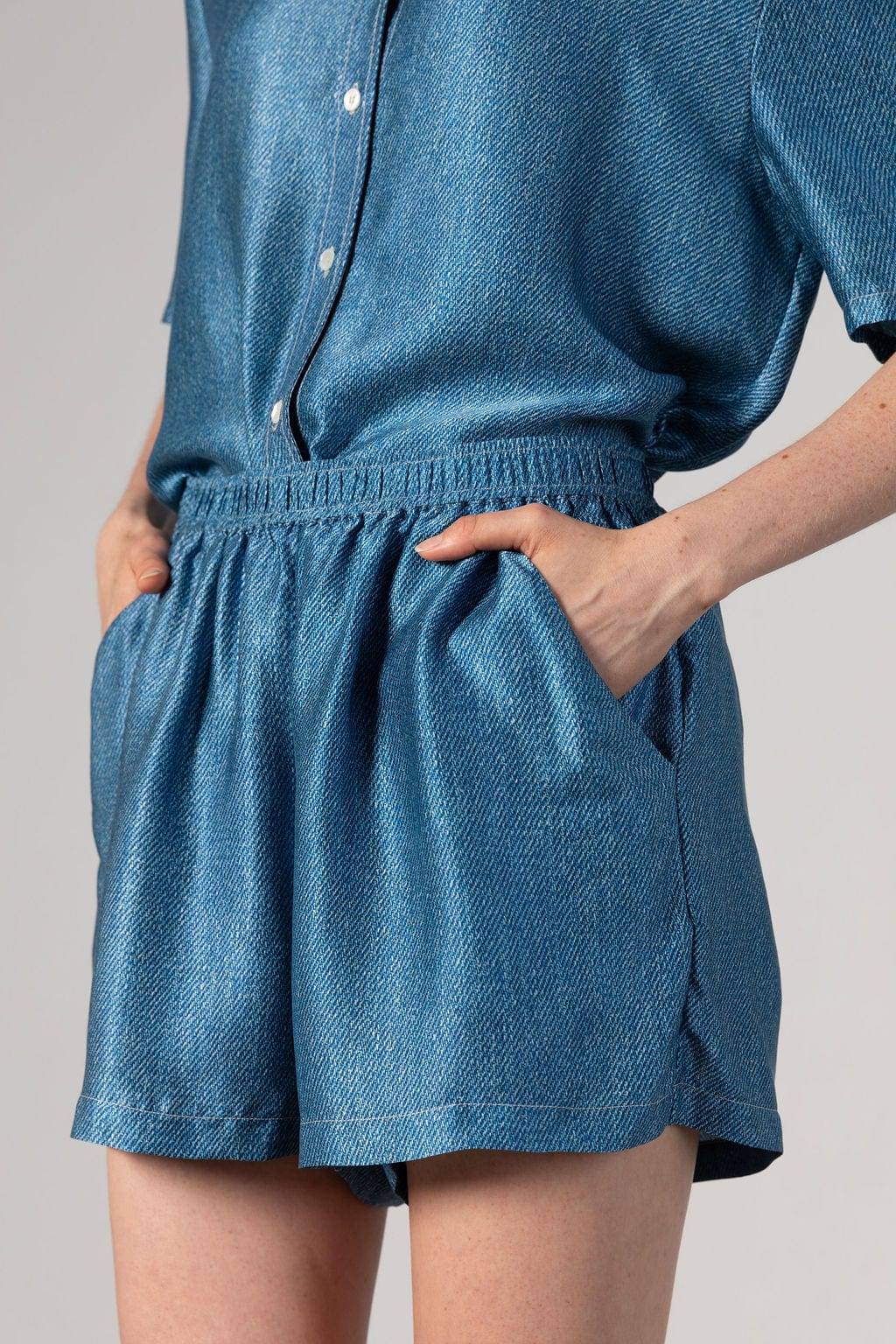 Anaphe Pants & Shorts Light Denim Print / XS Daily Silk Shorts - Sandwashed Silk