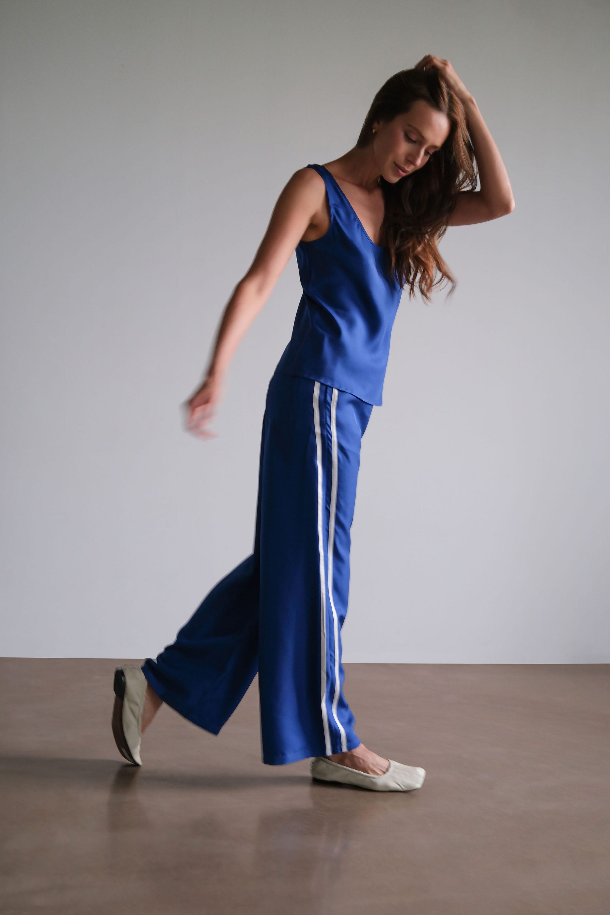 Anaphe Pants & Shorts Sporty Silk Track Pants Cobalt White Double Stripes - Twill Silk