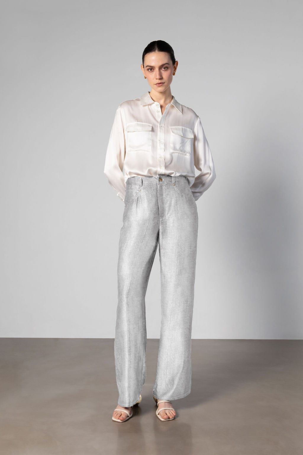 Anaphe Pants & Shorts White Denim Print / XXS (25” waist) Jeans But Silk - White Denim Print