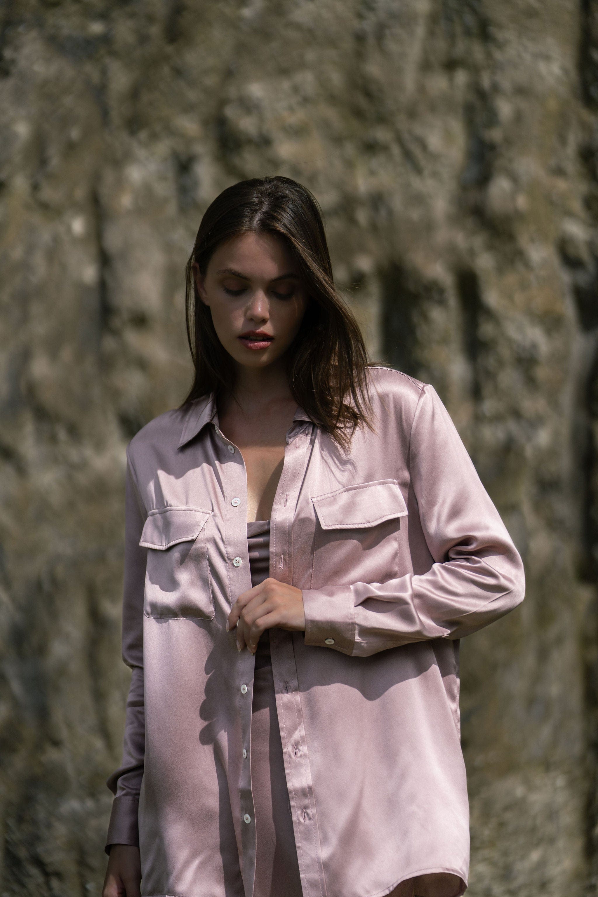 Anaphe Shirts & Tops Antique Rose / XS/S Boyfriend Silk Utility Shirt - LAST CHANCE SALE